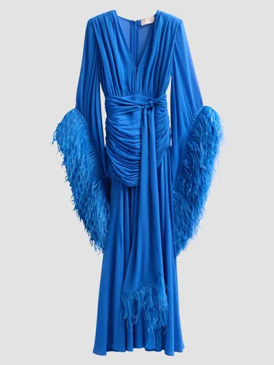 Bronx Banco Women's Geisha Feather Cuff Draped Maxi Dress In Blue
