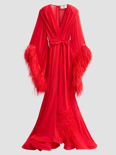 Bronx Banco Women's Geisha Ostrich Feather-trim Gown In Red