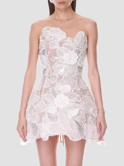 Bronx Banco Women's Valencia Maraya Embellished Floral Strapless Mini Dress In White