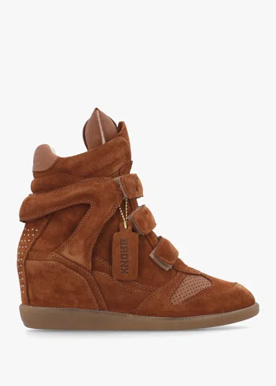 Bronx Jae-yy Caramel Suede High Top Wedge Trainers In Brown