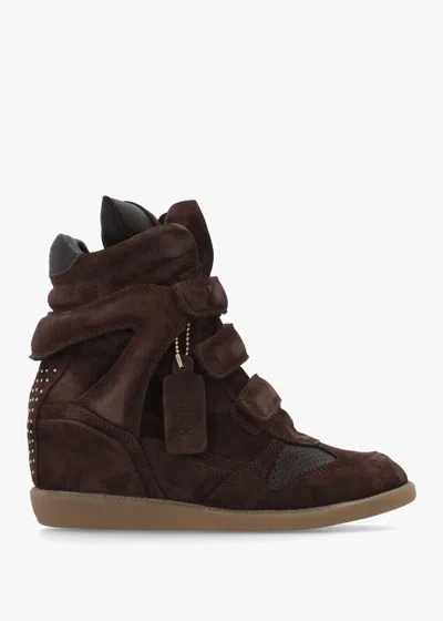 Bronx Jae-yy Coffee Bean Suede High Top Wedge Trainers In Brown
