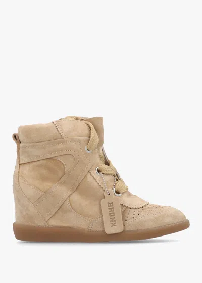 Bronx Jae-yy Sand Suede Lace Up High Top Wedge Trainers In Brown