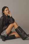 Bronx Kendr-a Double Shaft Croc Embossed Boots In Black