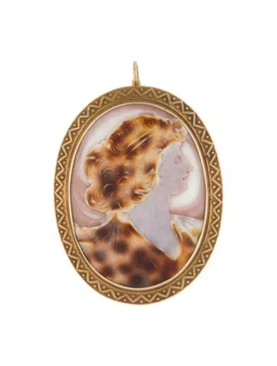 Pre-owned Brooch 10k Carved Cameo Shell Portrait Pendant , 1.75" In Multi