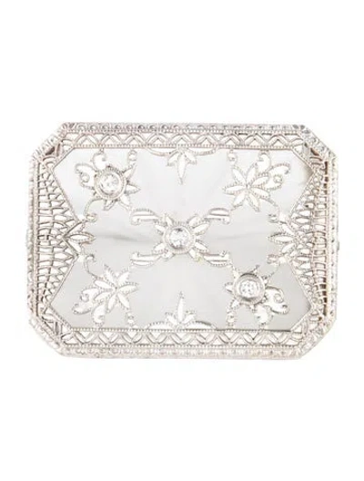 Pre-owned Brooch 10k Diamond & Quartz Rectangular  In Multi