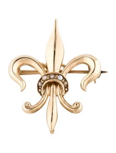 Pre-owned Brooch 10k Pearl Fleur De Lis  In Multi