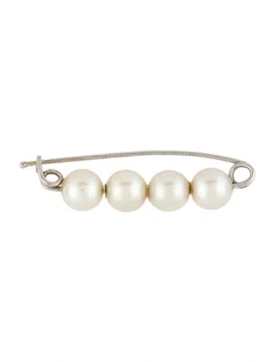 Pre-owned Brooch 10k Pearl Safety Pin  In Multi