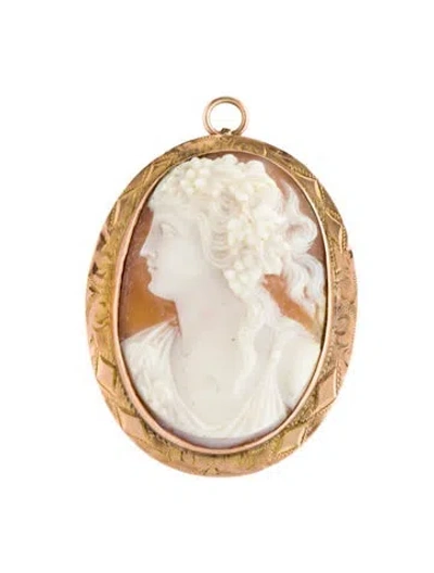 Pre-owned Brooch 10k Shell Cameo Convertible  In Orange