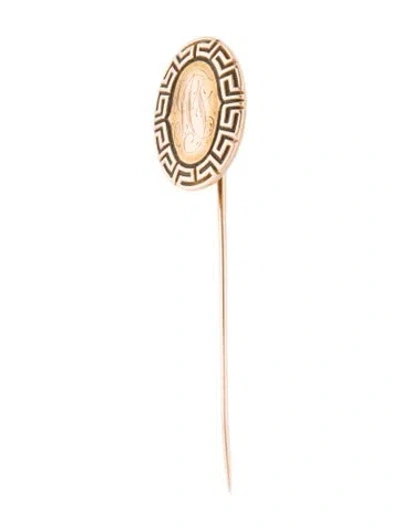 Pre-owned Brooch 10k Textured Oval Stick  In Multi