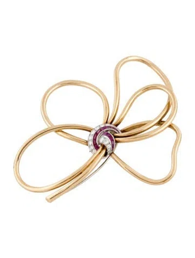 Pre-owned Brooch 14k 1.08ctw Ruby & Diamond Floral  In Multi