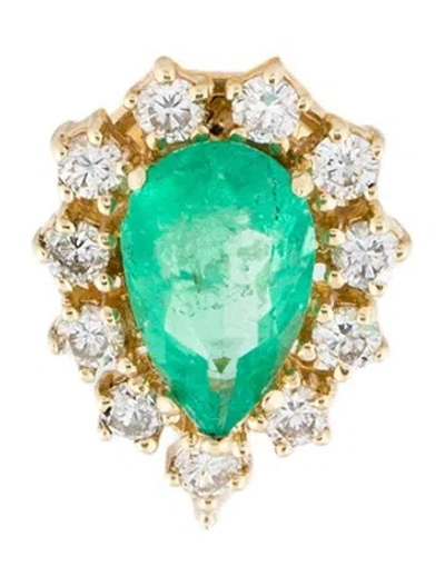 Pre-owned Brooch 14k 1.24ct Emerald & Diamond Lapel Pin In Multi