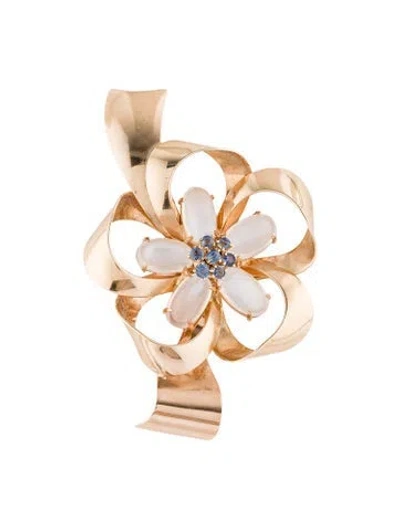 Pre-owned Brooch 14k 13.50ctw Moonstone & Sapphire Pin  In Multi