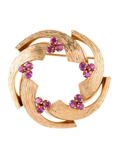 Pre-owned Brooch 14k 1.35ctw Ruby Star Wreath  In Multi