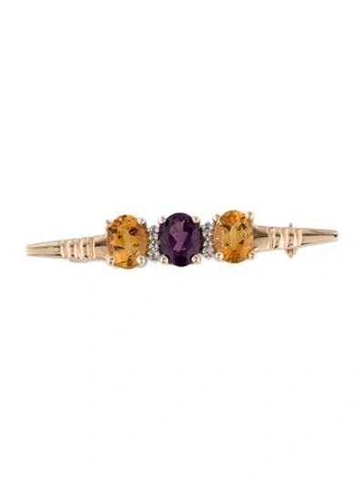 Pre-owned Brooch 14k 1.36ctw Citrine, Diamond & Amethyst  In Multi