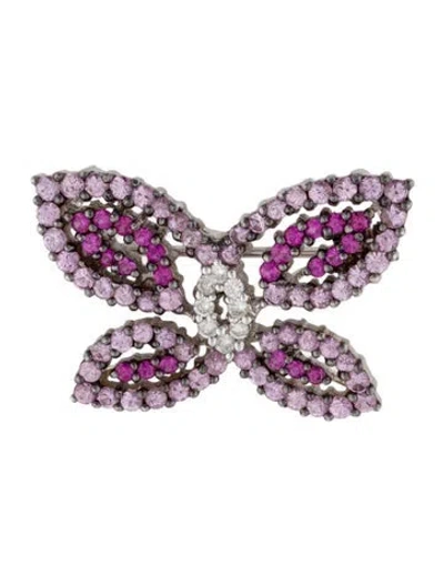Pre-owned Brooch 14k 1.62ctw Sapphire, Diamond & Ruby Butterfly Convertible  In Multi
