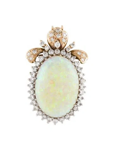 Pre-owned Brooch 14k 19.38ctw Opal & Diamond Pendant In Multi
