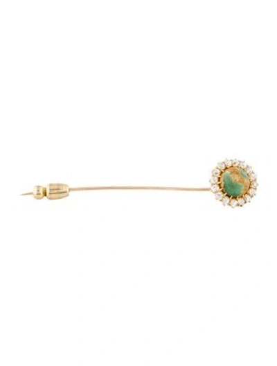 Pre-owned Brooch 14k 2.07ct Turquoise & Diamond Stick Pin In Multi