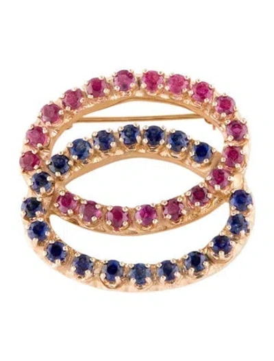 Pre-owned Brooch 14k 2.22ctw Ruby & 2.22ctw Sapphire Pin  In Multi