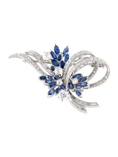 Pre-owned Brooch 14k 3.52ct Sapphire & Diamond Spray  In Multi