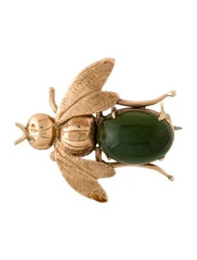 Pre-owned Brooch 14k 4.53ctw Nephrite Bee  In Multi