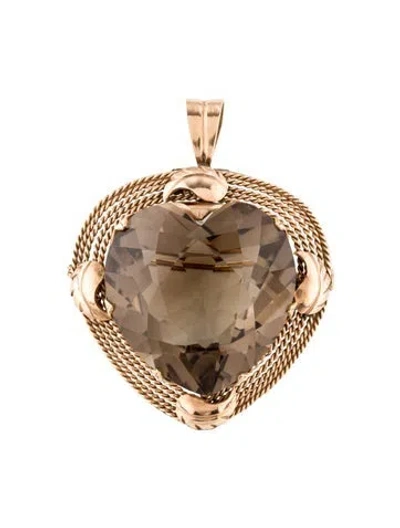 Pre-owned Brooch 14k 84.28ct Smoky Quartz Convertible Pendant  In Multi