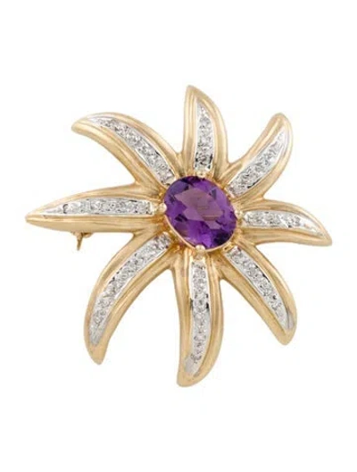 Pre-owned Brooch 14k Amethyst & Diamond  In Multi