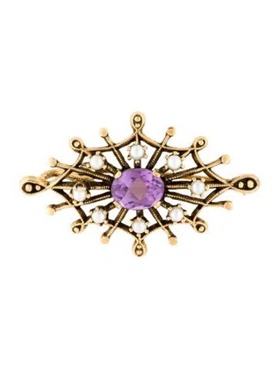Pre-owned Brooch 14k Amethyst & Pearl Pendant  In Multi