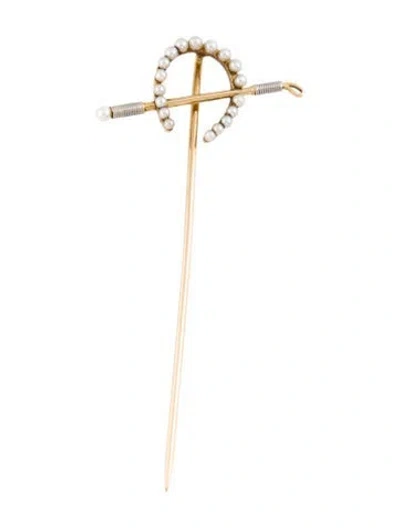 Pre-owned Brooch 14k Antique Pearl Pin  In Multi