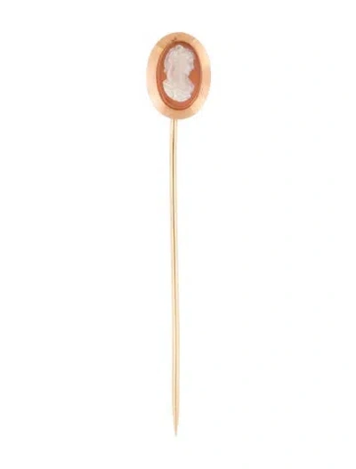 Pre-owned Brooch 14k Carnelian Agate Cameo Stick Pin In Multi