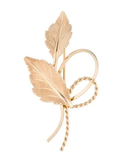 Pre-owned Brooch 14k Crosshatch Leaf  In Multi