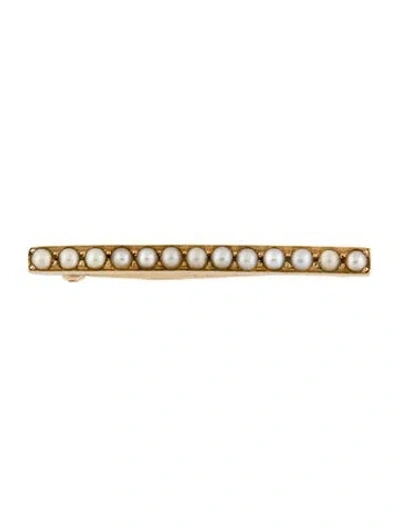 Pre-owned Brooch 14k Cultured Pearl Bar Pin In Multi