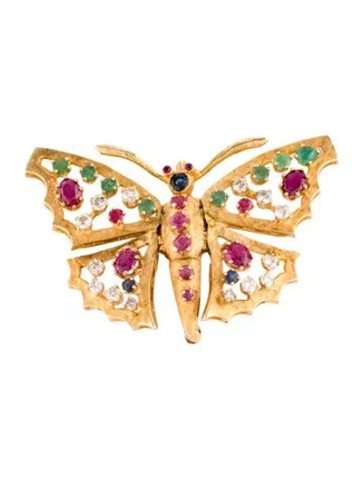 Pre-owned Brooch 14k Diamond & Multi-stone Butterfly