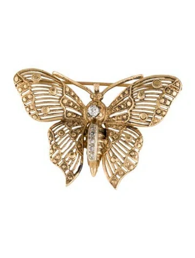 Pre-owned Brooch 14k Diamond Butterfly  In Multi