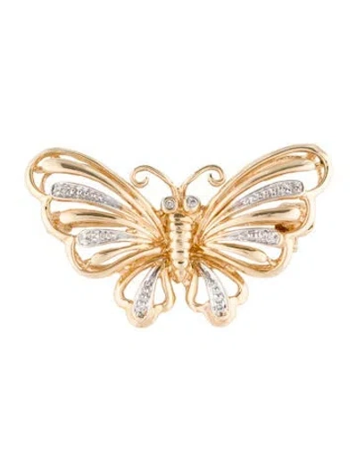 Pre-owned Brooch 14k Diamond Butterfly  In Multi