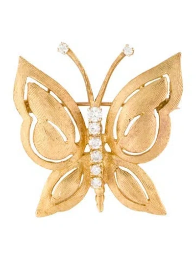 Pre-owned Brooch 14k Diamond Butterfly  In Multi