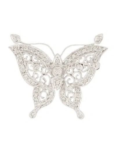 Pre-owned Brooch 14k Diamond Butterfly  In Multi