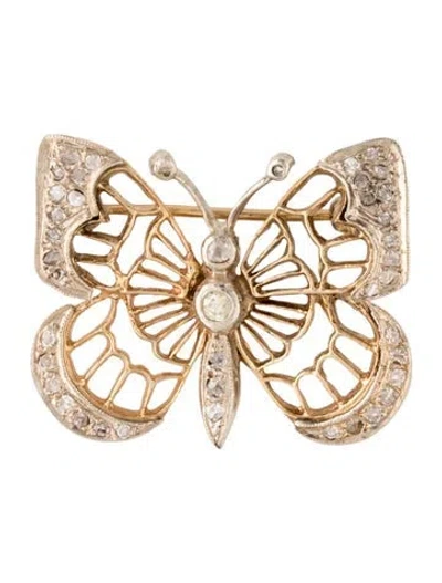 Pre-owned Brooch 14k Diamond Butterfly Pin  In Multi
