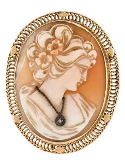 Pre-owned Brooch 14k Diamond Cameo  Pendant In Multi