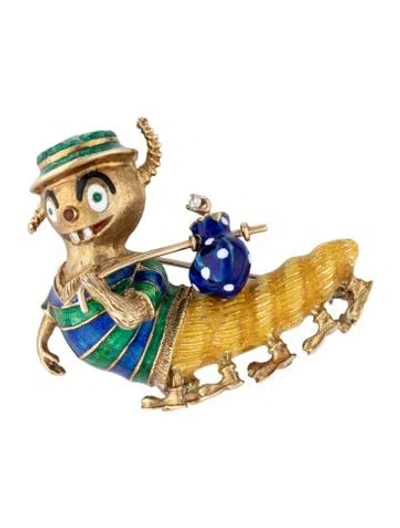 Pre-owned Brooch 14k Diamond Cartoon Caterpillar  In Multi