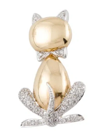 Pre-owned Brooch 14k Diamond Cat Pin  In Multi