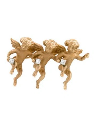 Pre-owned Brooch 14k Diamond Cherubs  In Multi