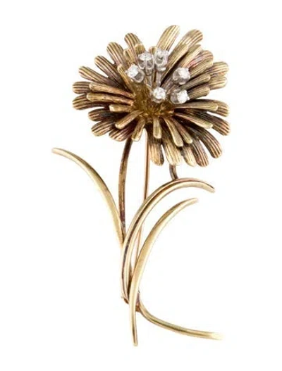 Pre-owned Brooch 14k Diamond Flower  In Multi