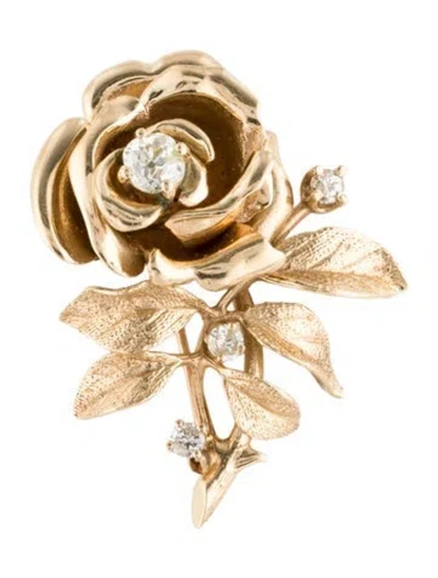 Pre-owned Brooch 14k Diamond Flower Pin  In Multi