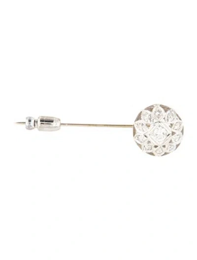 Pre-owned Brooch 14k Diamond Flower Stick Pin In Multi