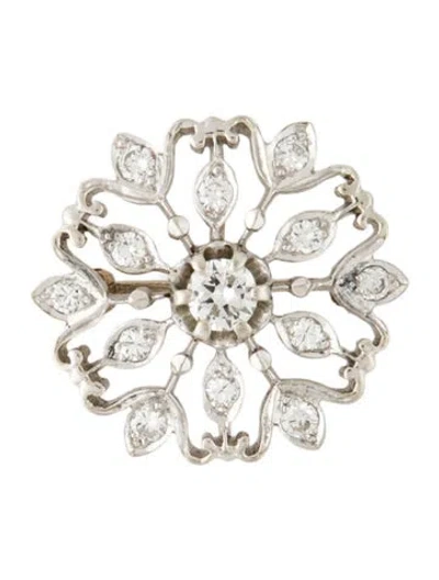 Pre-owned Brooch 14k Diamond Hollow Flower Pin Pendant , 0.75" In Multi