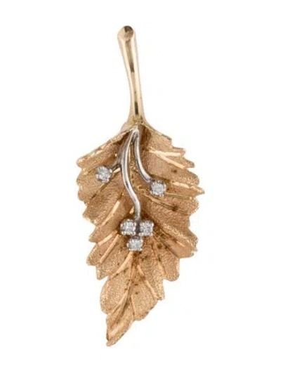 Pre-owned Brooch 14k Diamond Leaf  In Multi