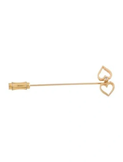 Pre-owned Brooch 14k Diamond Opposing Hearts Stick Pin  In Multi