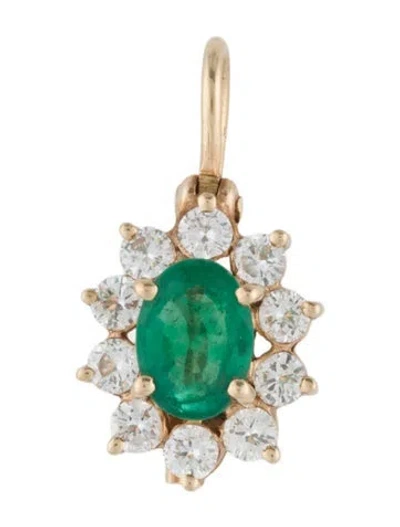 Pre-owned Brooch 14k Emerald & Diamond  In Multi