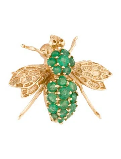 Pre-owned Brooch 14k Emerald Bee  In Multi