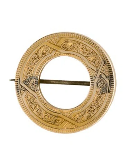 Pre-owned Brooch 14k Engraved Circle  In Multi